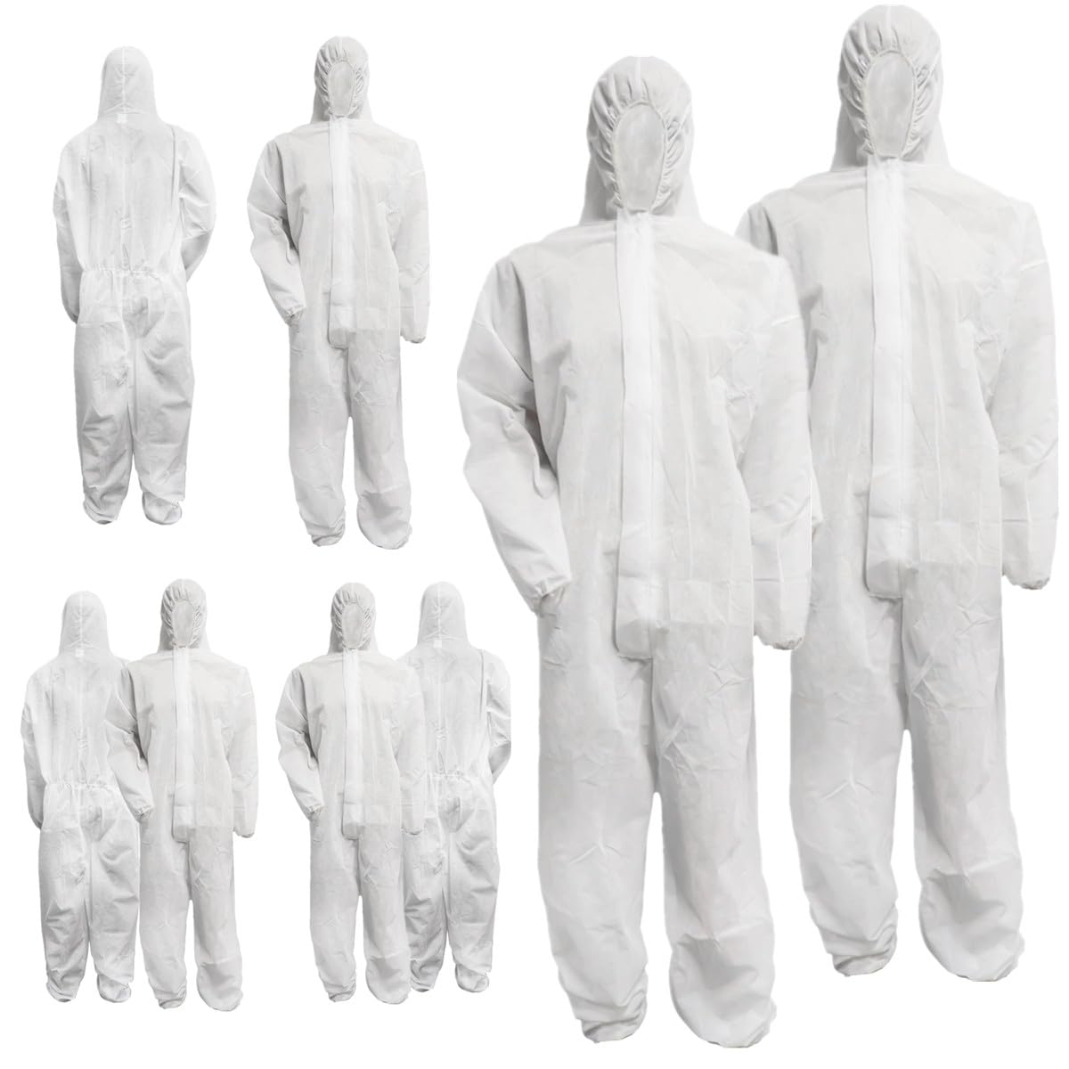 Lot de 10 combinaisons de peintre jetables en polypropylène avec capuche Taille L-XXXL (au choix) 40 g/m, Blanc., XL