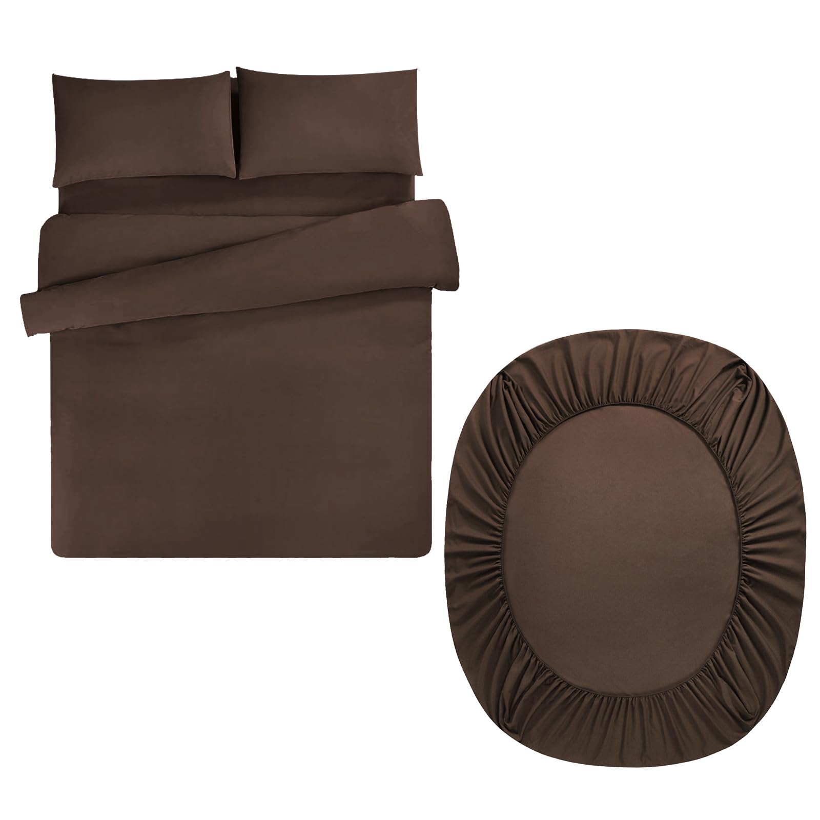 Aisbo King Duvet Set with Sheet - Brown 4 Pieces Microfiber Bedding Set for Kingsize Bed, Includes Duvet Cover, Fitted Sheet and Pillowcases