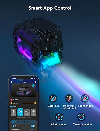 Miniatura 7 de Govee Luces subterráneas para automóvil, 8 luces RGBIC para debajo del automóvil con 16 millones de colores y 45 modos de escena, luces exteriores