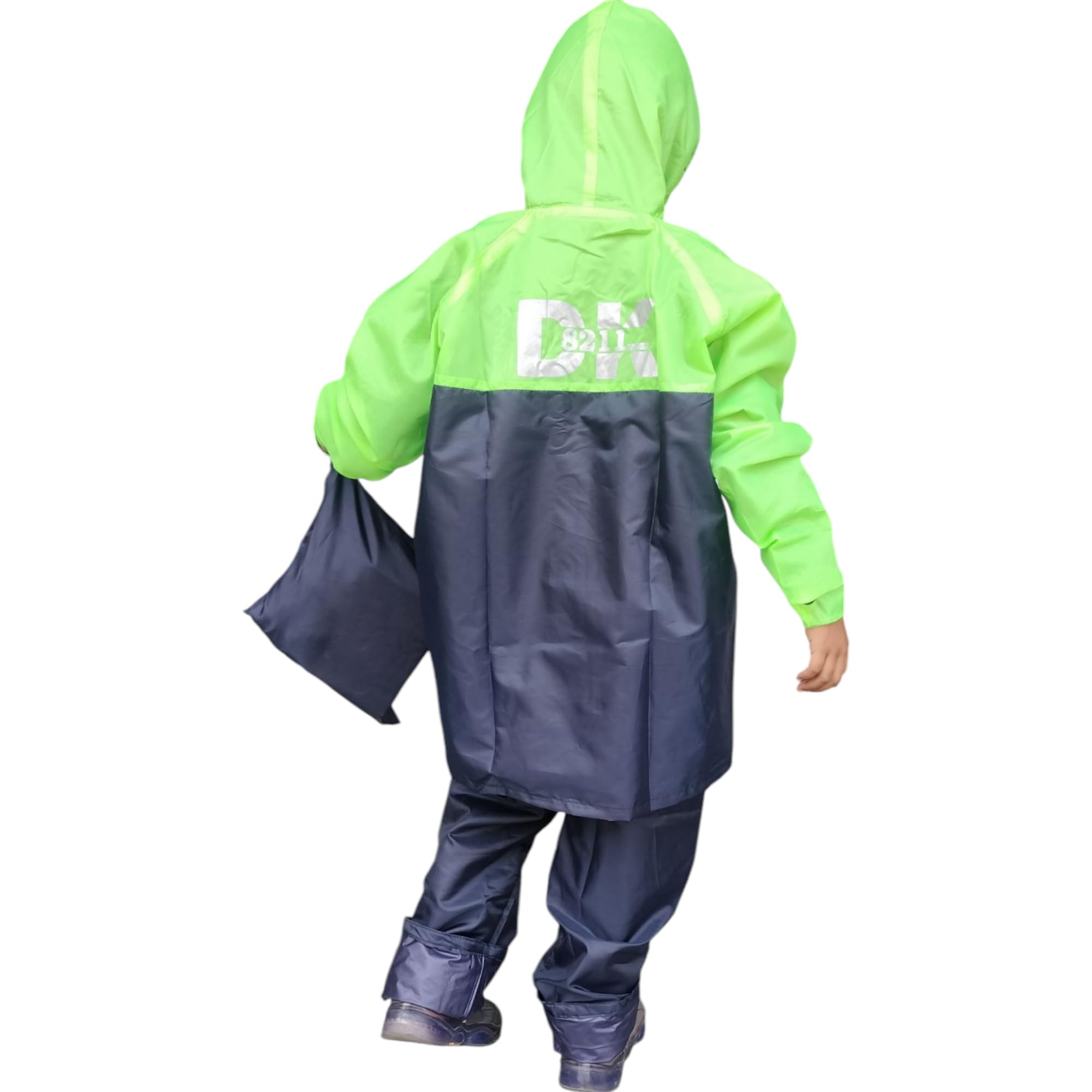 D8211K Boy's & Girl's Top + Bottom Portable Light Weight Rain Coat with Hooded & Long Sleeves for Outdoor Activity (IN, Age, 6 Years, 7 Years, Green & Blue) - Image 3 thumbnail
