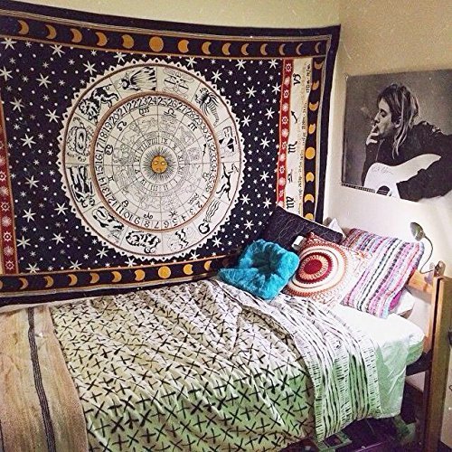 Zodiac Black & White-Tapisserie, Astrologie Indian Tapisserie, indischen Hippie Wandbehang / Dorm Divider, Picknick-Decke, Strand Decke, Tischdecke Cover