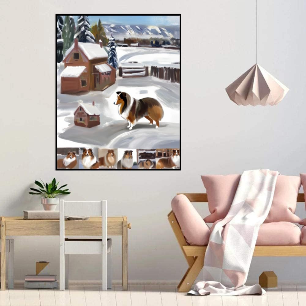 DIY Paint by Numbers Shetland Sheep Dog on Canvas Painting Kits for Adult, Beginner Oil Painting Kits Gift 12x16inch(30x40cm) Frameless