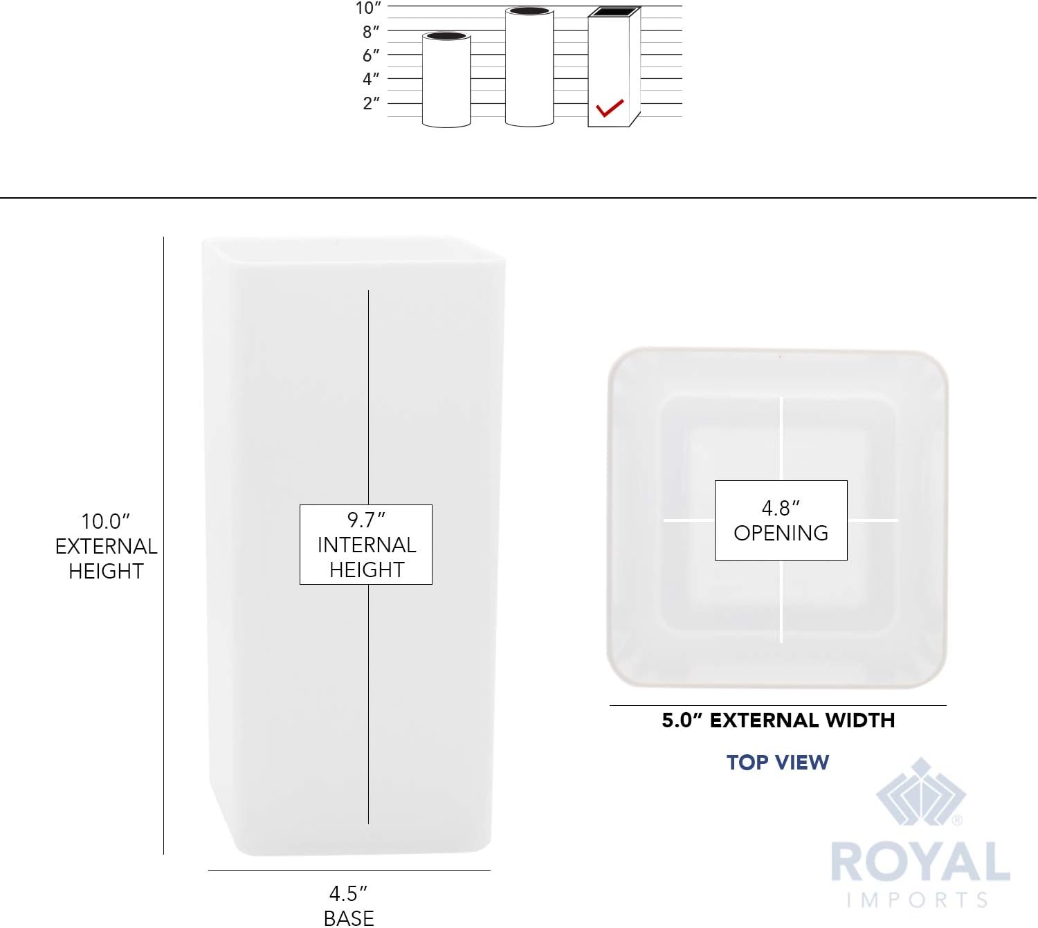 Royal Imports Flower Vase Acrylic Tall Rectangle - Decorative Centerpiece for Home or Wedding - Non Breakable Plastic, 5" X10 - White - Image 6