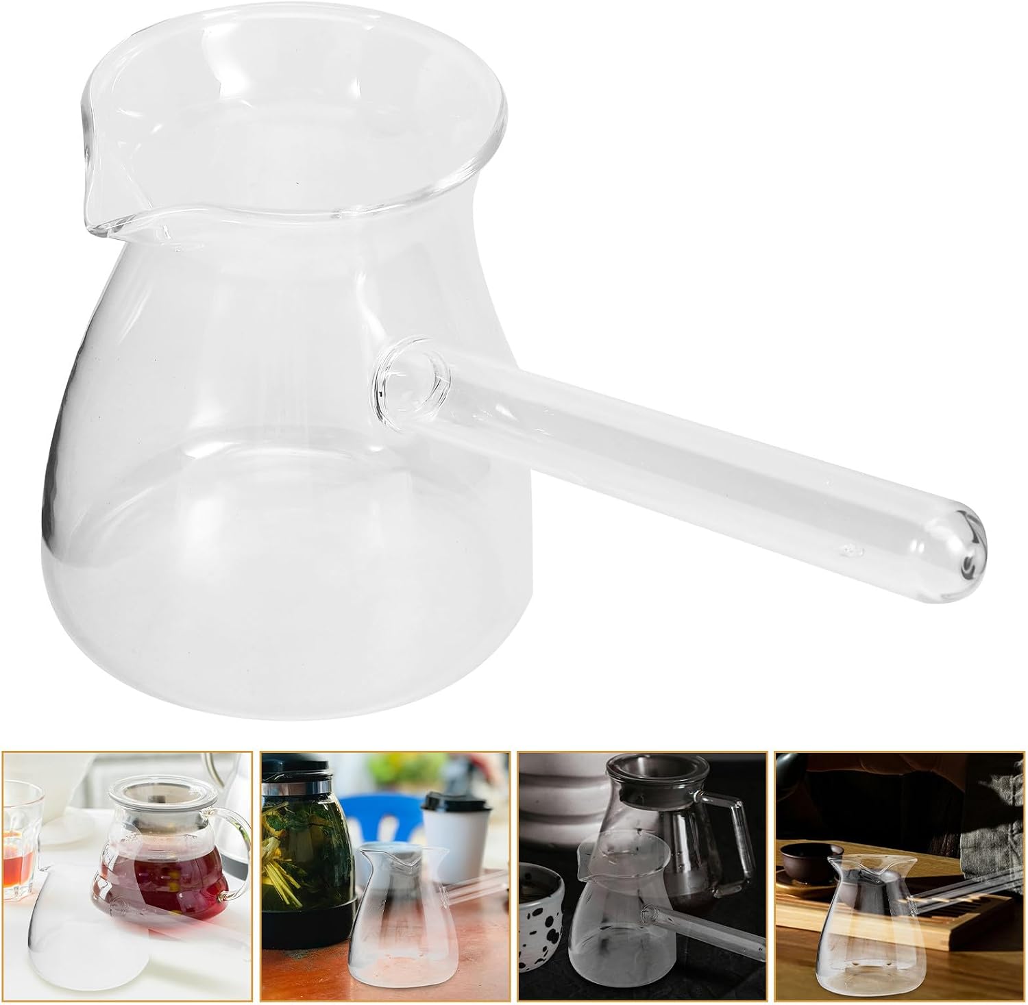 Glass Turkish Style Side Handle Pot 350ml High Borosilicate Milk Pitcher Sugar Dispenser with Spout for Tea Brewing and Espresso Serving