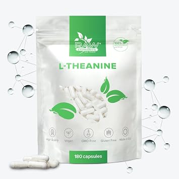 L-Theanine 200mg, 180 Capsules   Relaxation & Focus Support   Pure Ingredients, GMO & Gluten Free   GMP Certified Nootropic Supplement by Raw Powders