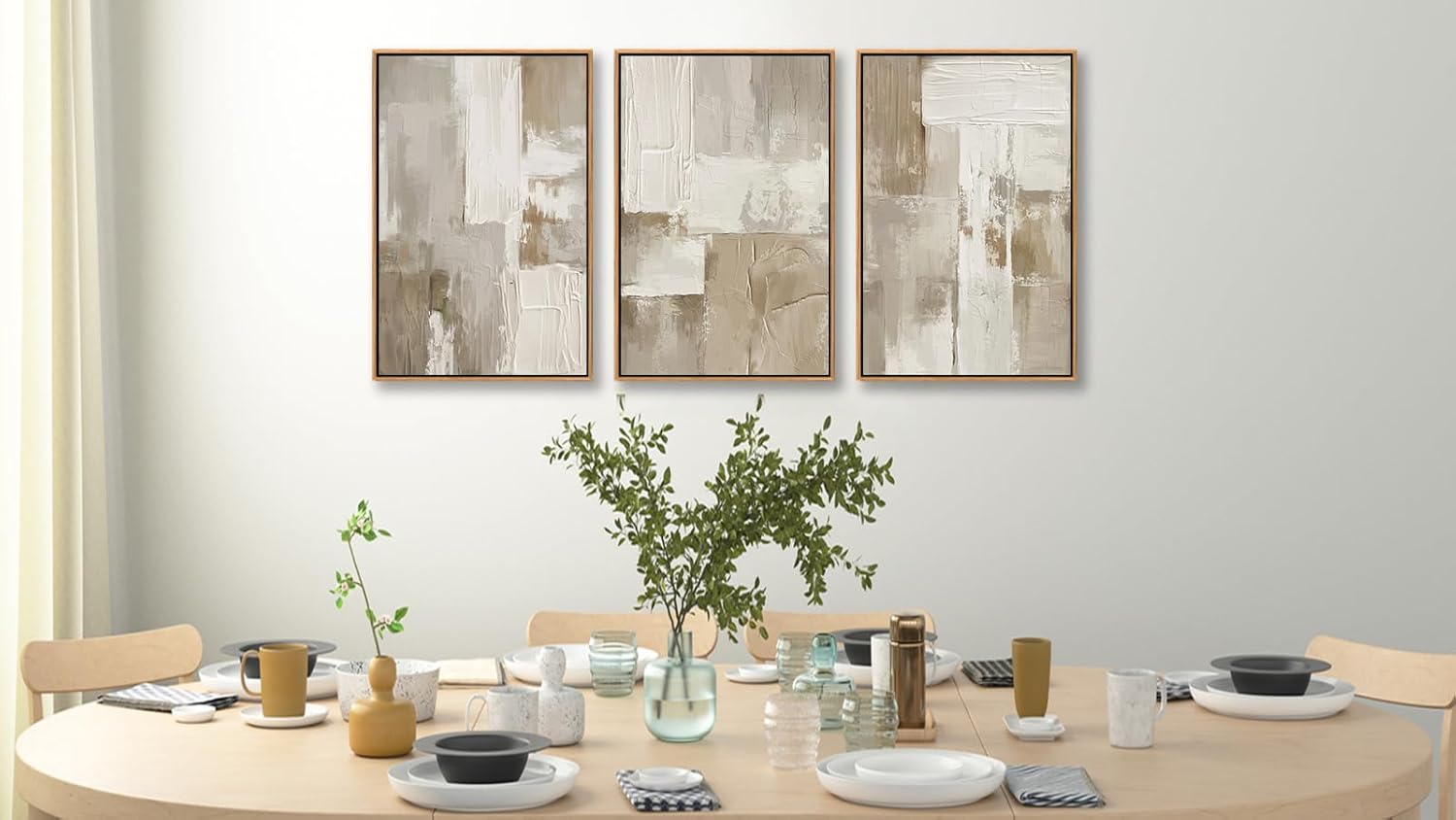 Shoci Large Framed Abstract Wabi Sabi Wall Art Modern Neutral Light Brown Color Block Canvas Picture Natural Float Framed Simple Gray Beige Decor for Living Room Bedroom Office 16X24 Inch Set of 3 - Image 4