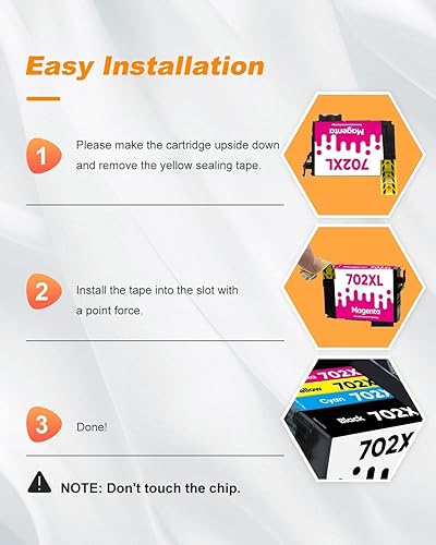 Miniatura 6 de Cartuchos de tinta T702XL 702XL - Cartuchos de tinta remanufacturados para cartuchos de tinta Epson 702XL 702 T702XL de alto rendimiento para usar