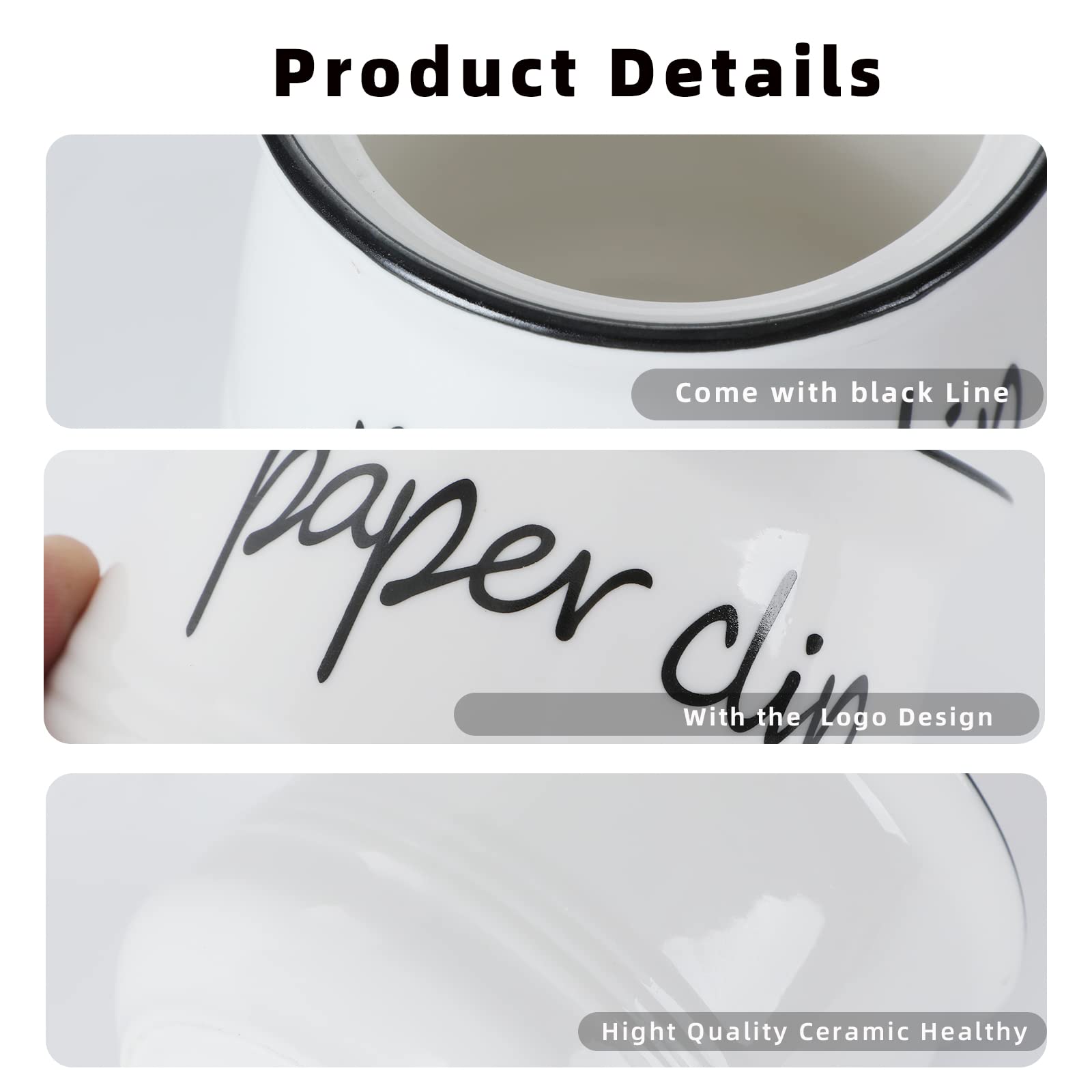 White Ceramic Paper Clip Holders - Farmhouse Style -3