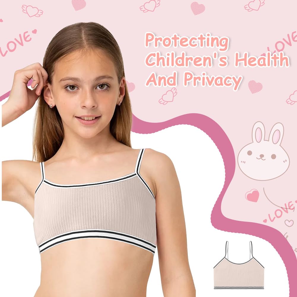 flintronic Brassières Soutiens-Gorge Fille en Coton, Brassière Fille de Sport, Filles Haut Bandeau Lingerie, Lot de 4