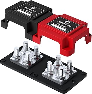 Heavy Duty 400A 12-48V Tin-Plated Copper Block Bus Bar 8xM10(3/8") Studs Independent Modular Positive Negative Ground Battery Junction Block Buss Bar for Solar System Marine Truck Boat
