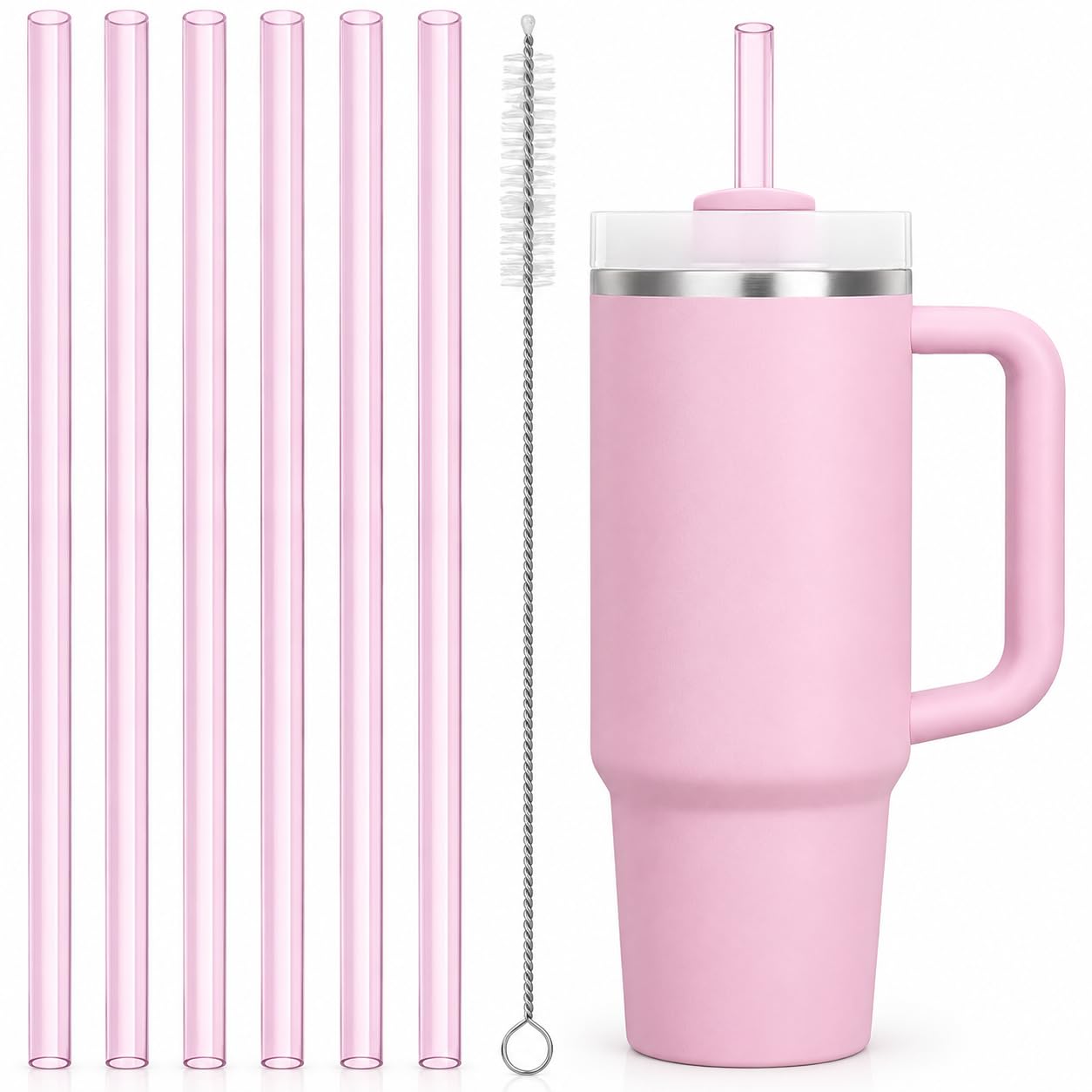 Replacement Straws Compatible with 30 oz Stanley Quencher Tumbler, 10.5 Inch Reusable Straws, Drinking Cup Accessories,Pink-6 Pack