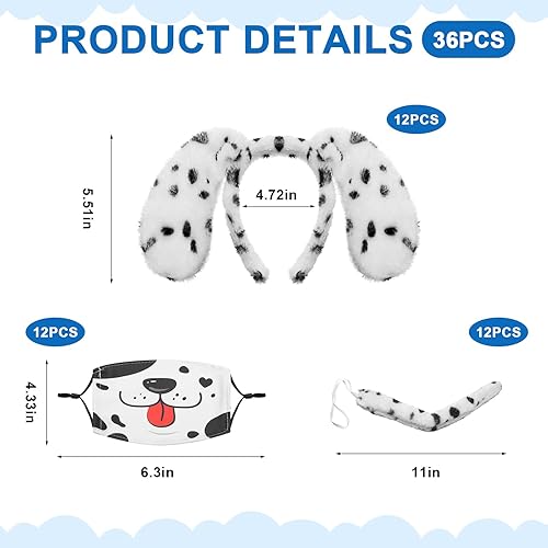 Miniatura 2 de Tigeen Juego de 36 piezas de disfraz dálmata de Pascua para niños máscara facial para cachorros diadema con orejas dálmatas y cola para niños fiesta