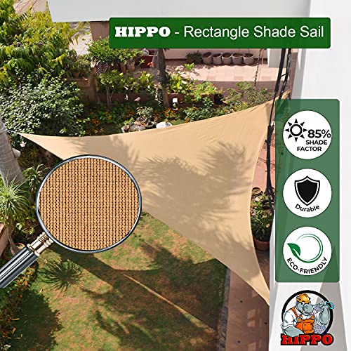 Image of HIPPO - Decorative - Triangle Sun Shade Sail - (80-85%) Sun Blockage - Attached SS Buckles (Beige-Black, 12 Feet X 12 Feet X 12 Feet)