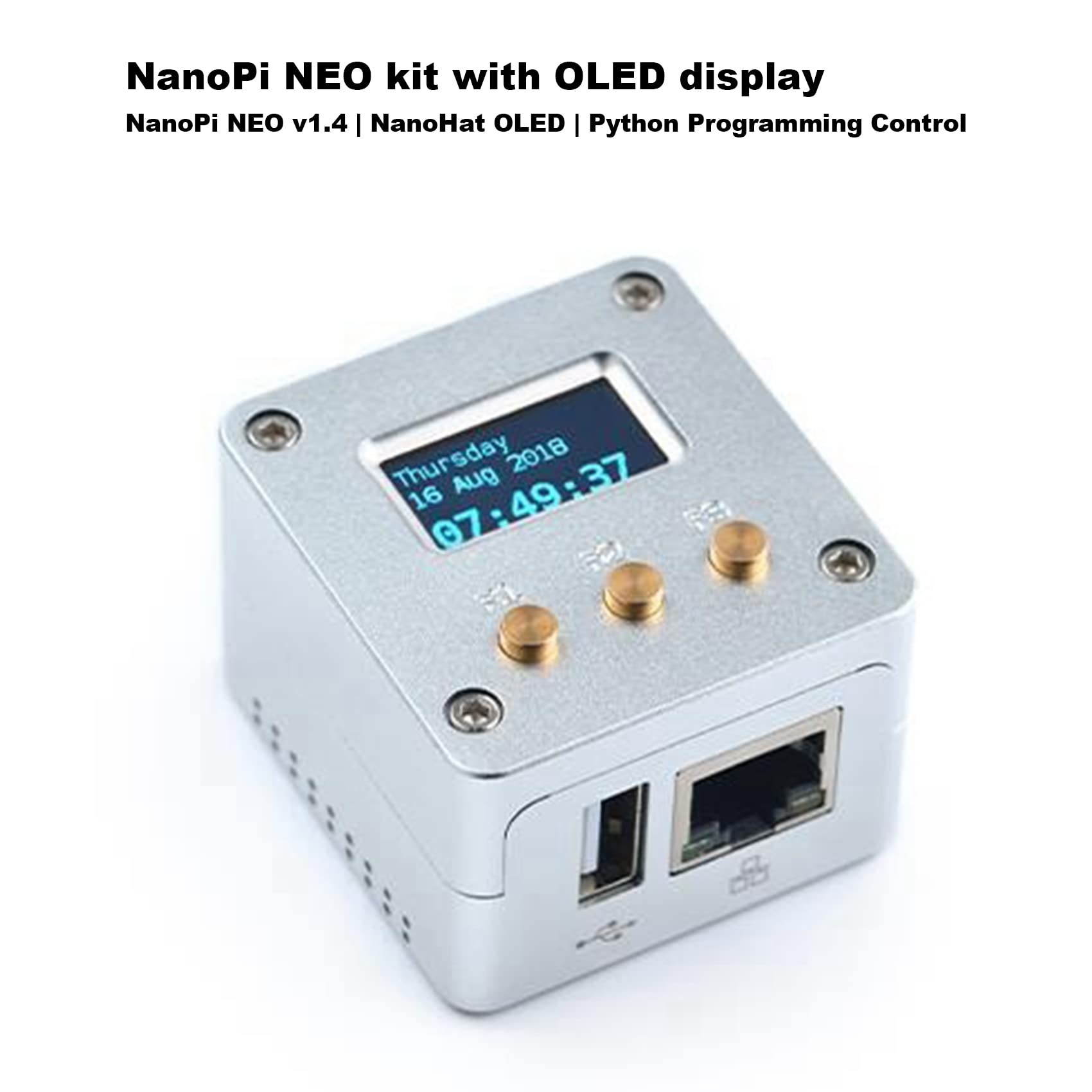 NanoPi NEO + OLED-Display + MetallgehäUse-Kit Open Source H3-Entwicklungsboard 512 MB DDR3-RAM Openwrt Armbian