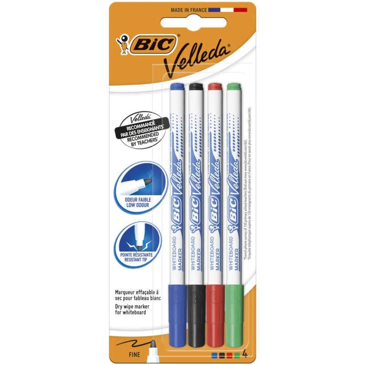 Velleda 1721 BIC Fine Bullet Tip Erasable Marker - 4 Colours