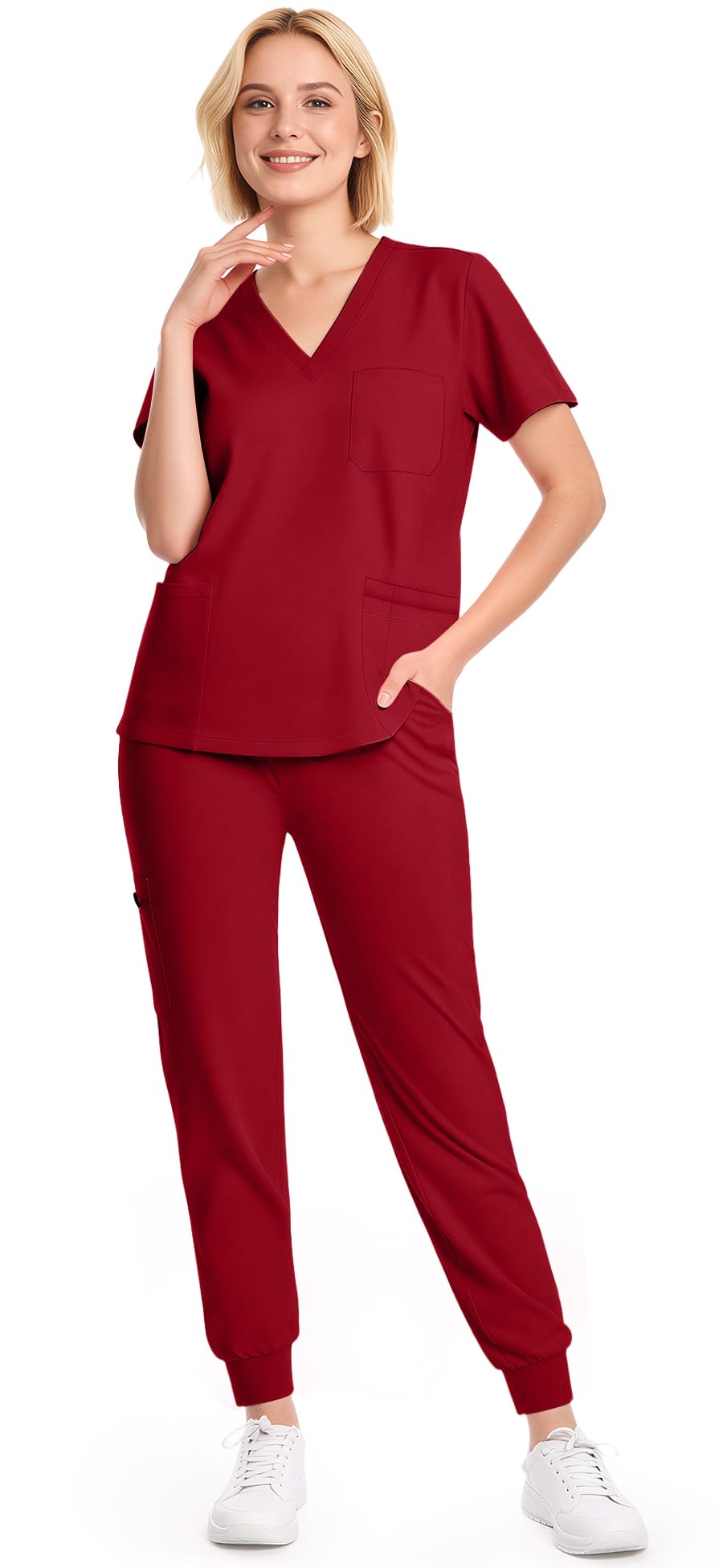 Eadflie Scrubs for Women Set - 8-Pocket V-Neck Scrub Uniform, Stretch Jogger Pants, Medical Workwear for Nurses, Pet Care