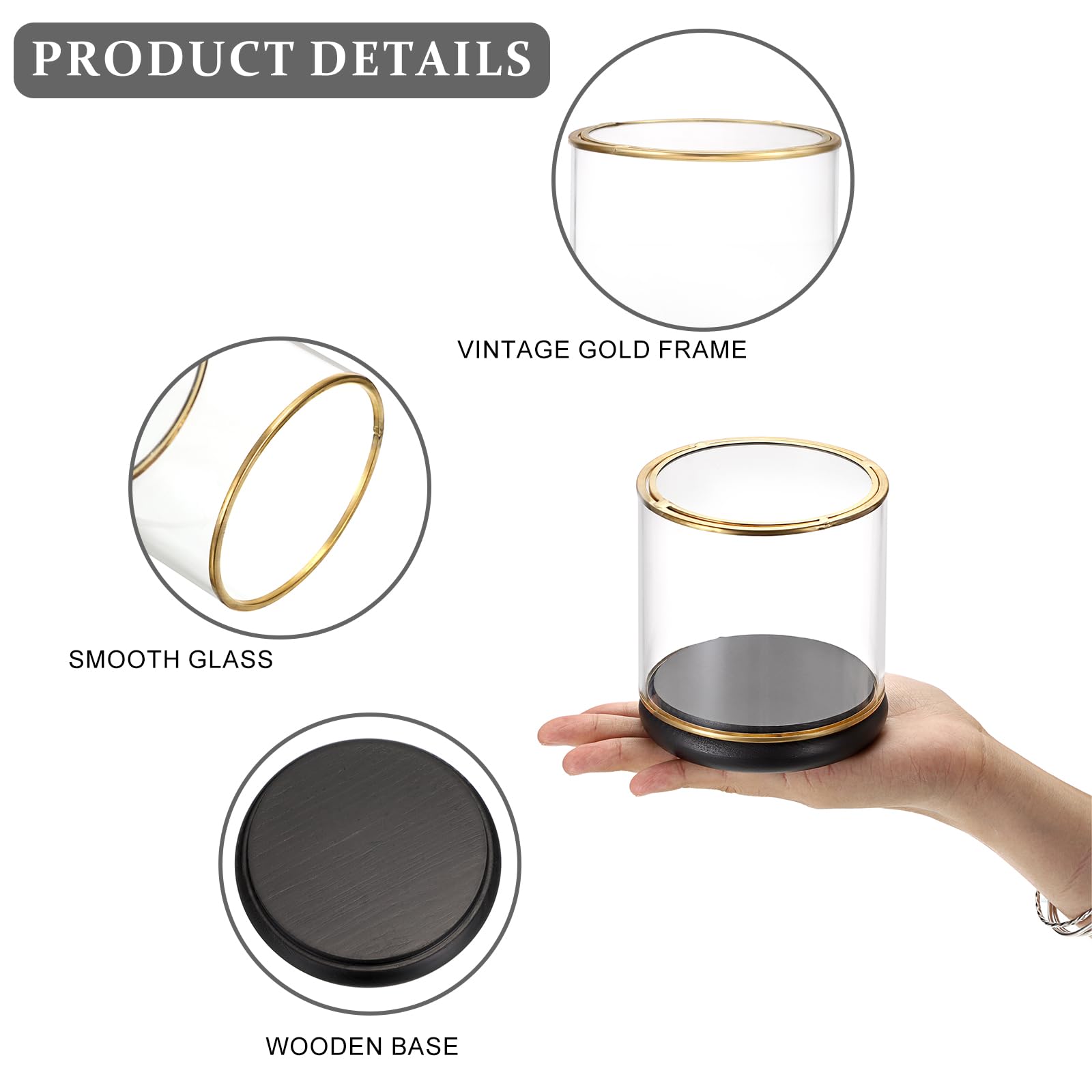 SUMNACON Clear Glass Display Case Cylinder Showcase with Black Base - Image 4