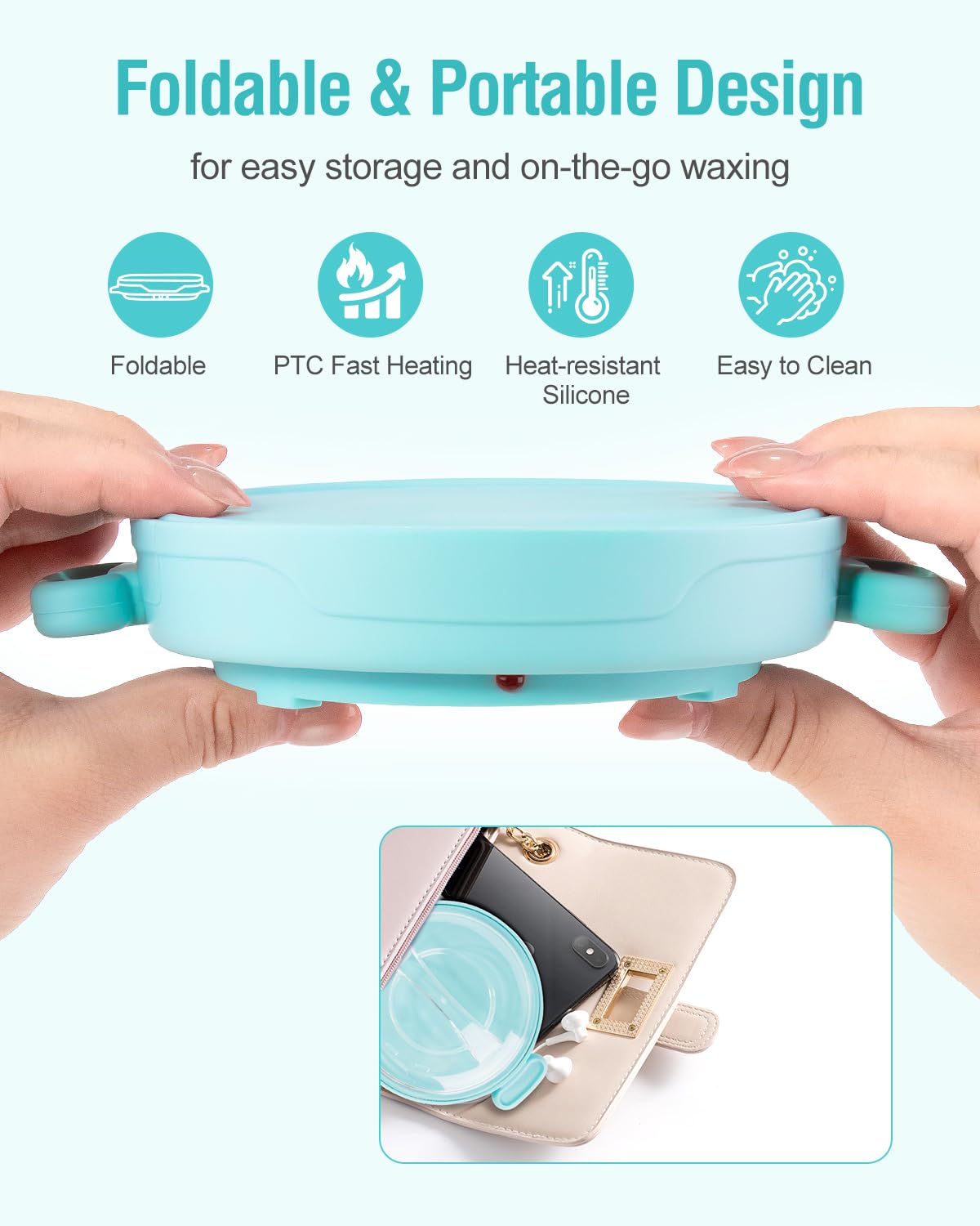 Kit per ceretta, scaldacera pieghevole con 4 confezioni di perline di cera dura, vasetto di cera in silicone per tutto il corpo, viso, sopracciglia, gambe, bikini, kit per la depilazione a casa con 15