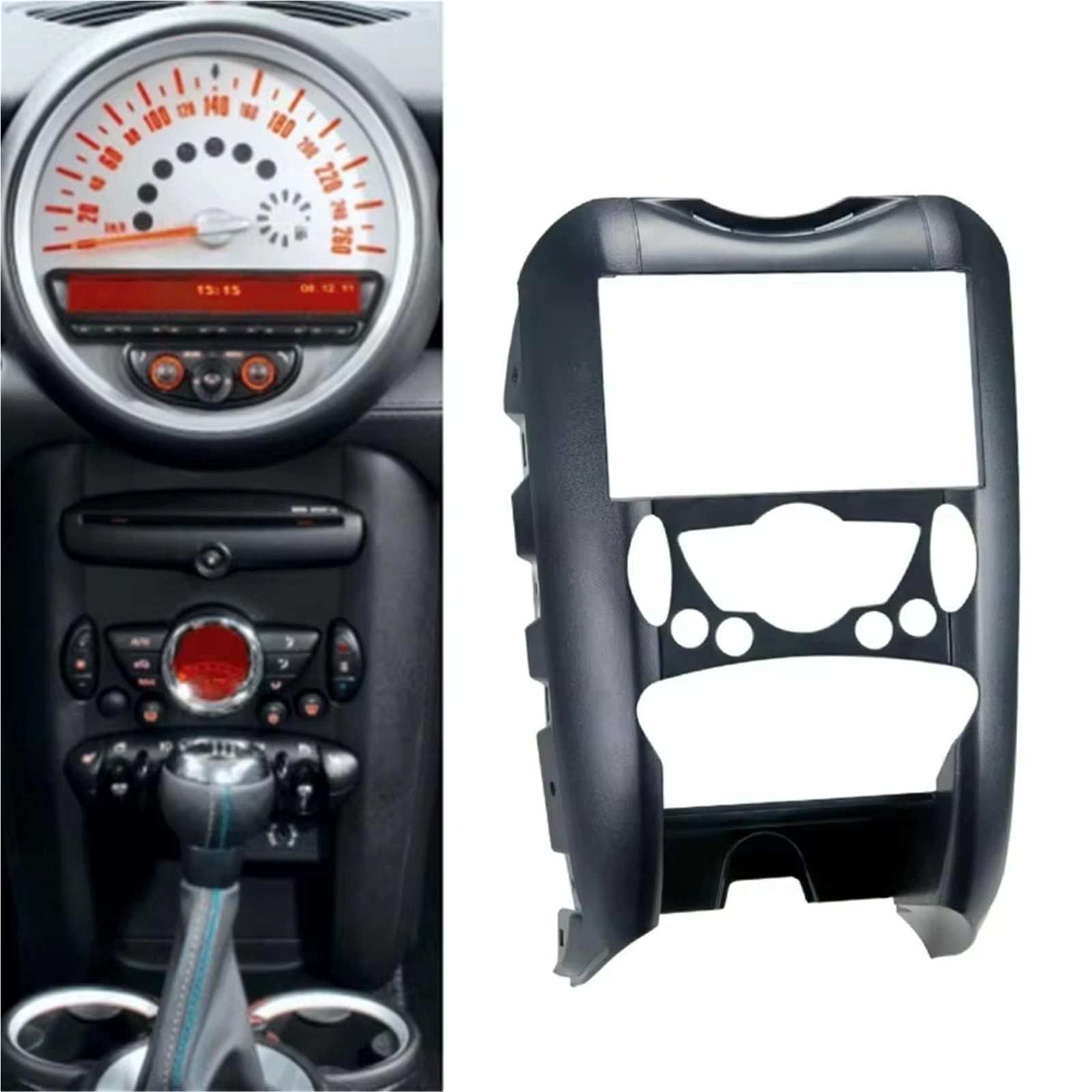 Panel Embellecedor Radio Marco Salpicadero para Reproductor DVD Radio 2 DIN para Cooper R55 R56 R57 Kit Instalación Panel Embellecedor Marco Radio para Coche