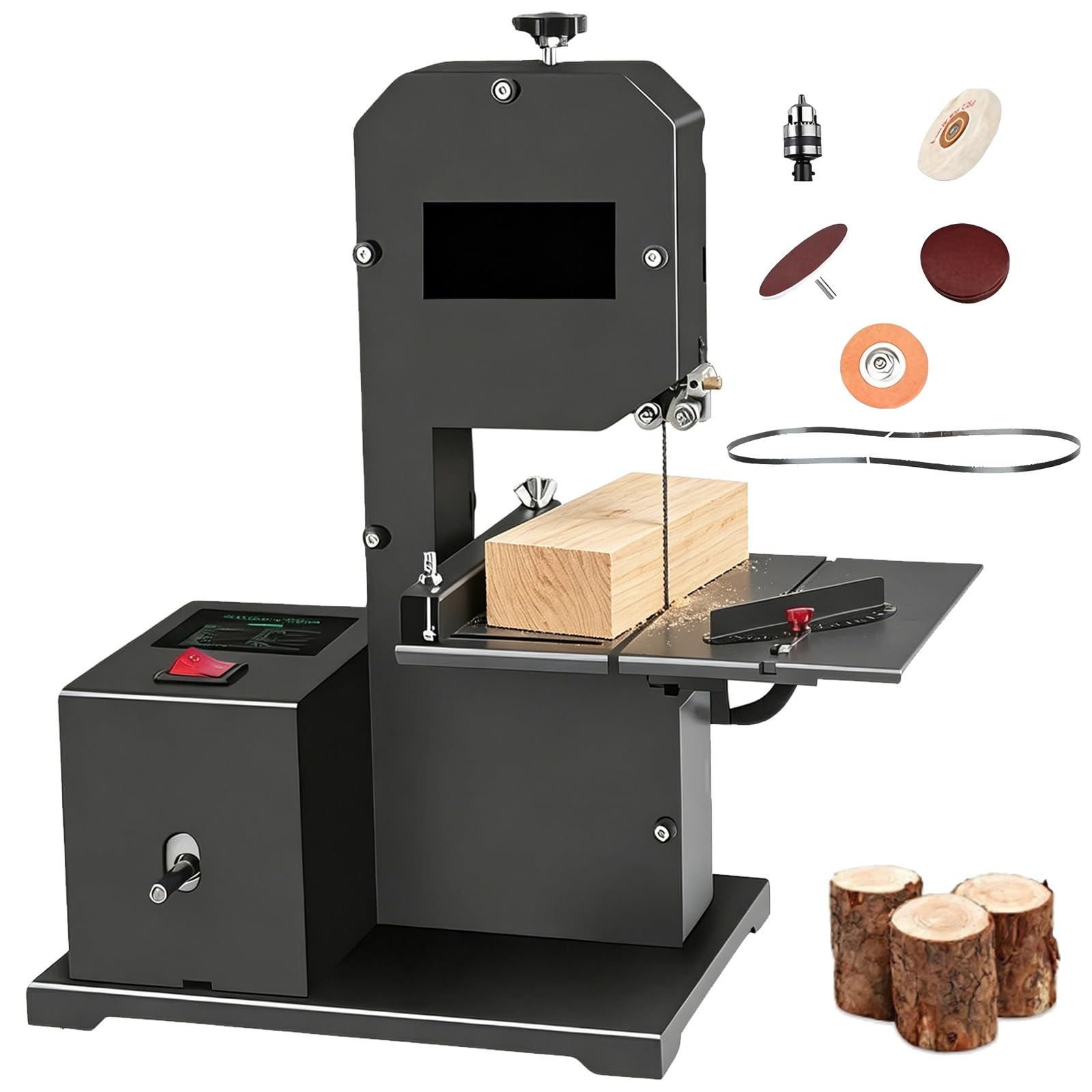 Sierra de cinta de mesa de 800 W, mini sierra de cinta for carpintería con mesa de metal inclinable de 0 a 45° y profundidad de corte de 70 mm for cortes curvos precisos en madera
