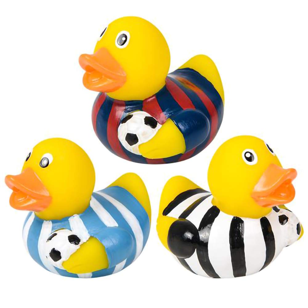 The Dreidel Company Soccer Rubber Duck Toy Sports Duckies for Kids, Bath Birthday Gifts Baby Showers Classroom Summer Beach and Pool Activity, 2