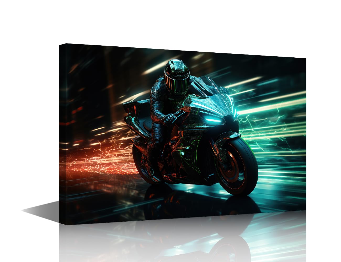 Motorcycle Wall Art for Boy's Bedroom Sports Bike Wall Decor for Living Room Motorcyclist Riding Motorbike Print Artwork Canvas House Wall Decoration Framed Artwork for Walls 16"Wx24"Hx1 Panel
