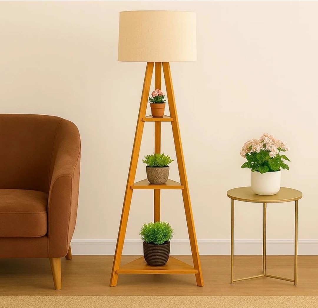 Creeper Modern Wooden Tripod Floor Lamp with Fabric Linen Shade-picture-35