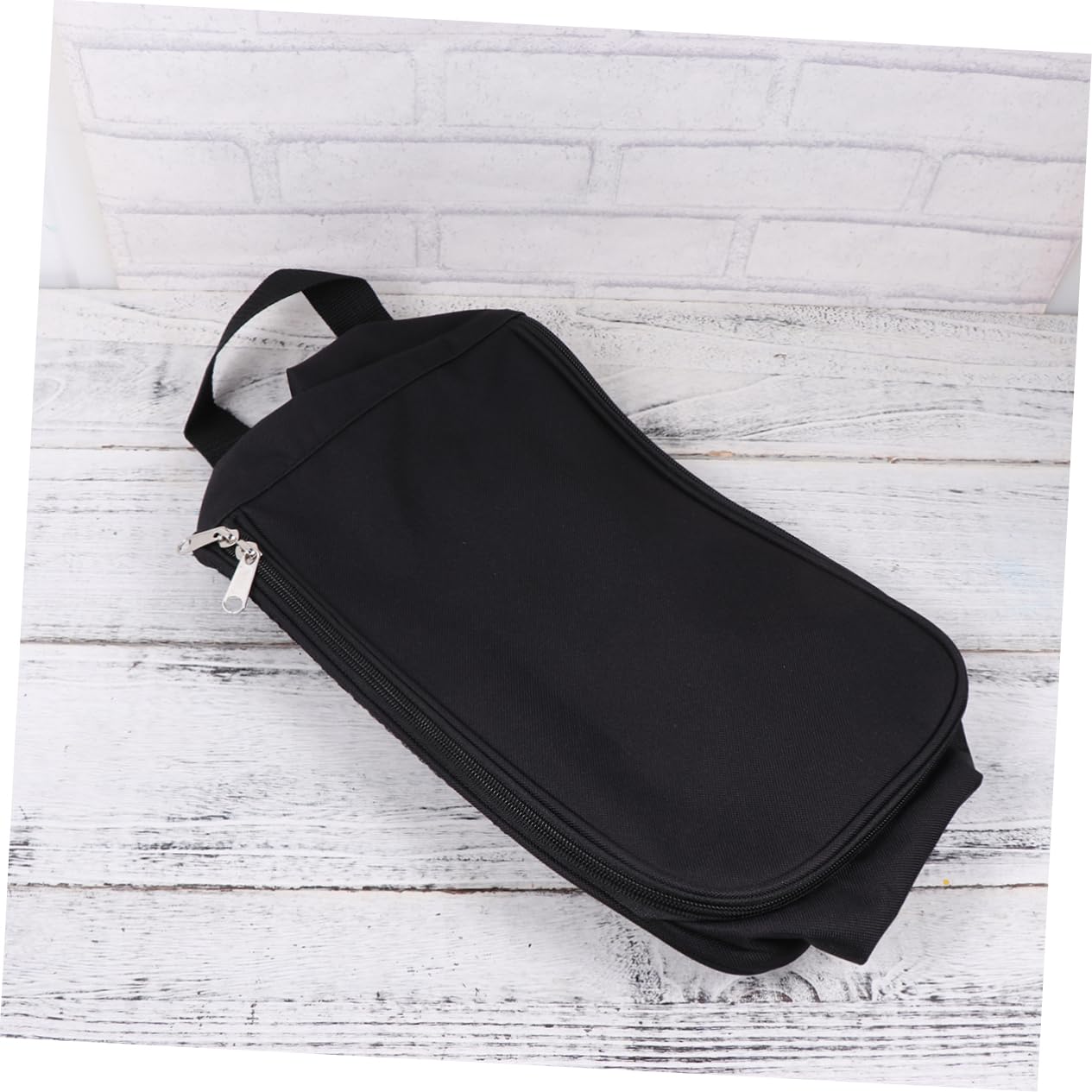 Zippered Shoe Bag with Handle for Golf Travel Black Polyester