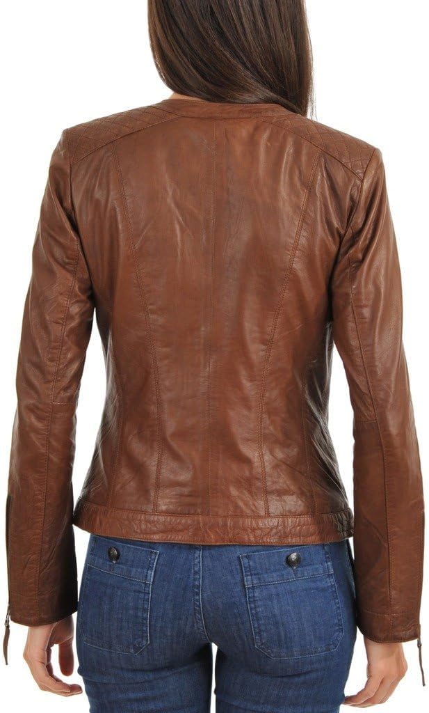 LL LEATHER LOVERS Women's Lambskin Leather Bomber Biker Jacket - Image 3