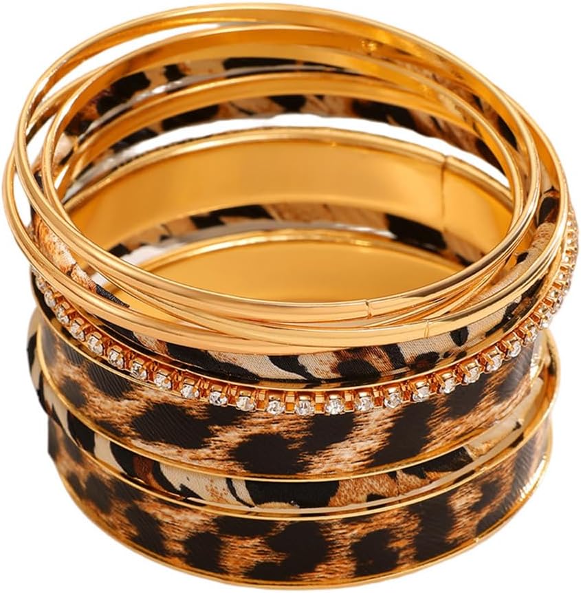 Mottled Leopard Bangle Bracelet Set for Women Multilayer Punk Gold Stackable Leopard Bracelets Exaggerated Personalized Trendy Jewelry - Image 6