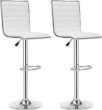 IntimaTe WM Heart Lot de 2 Tabourets de Bar avec Dossier Réglable en Similicuir Socle et Repose-Pieds Chromés Blanc