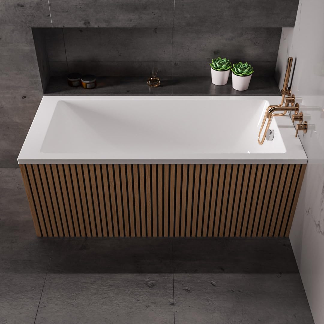 Wanna ECOLAM® TAMI 170x70 cm + wspornik do wanny do układania płytek | Prostokątna wanna akrylowa z wspornikiem styropianowym | Kompletny zestaw z automatycznym odpływem i silikonowymi nóżkami