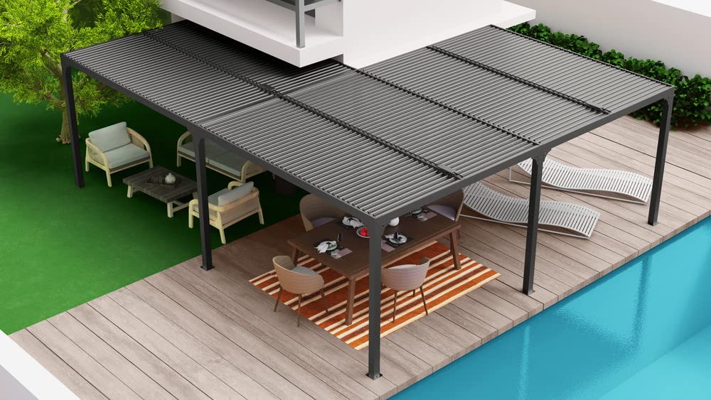 Pergola bioclimatique XXL, 32,63 m2, Aluminium, en L
