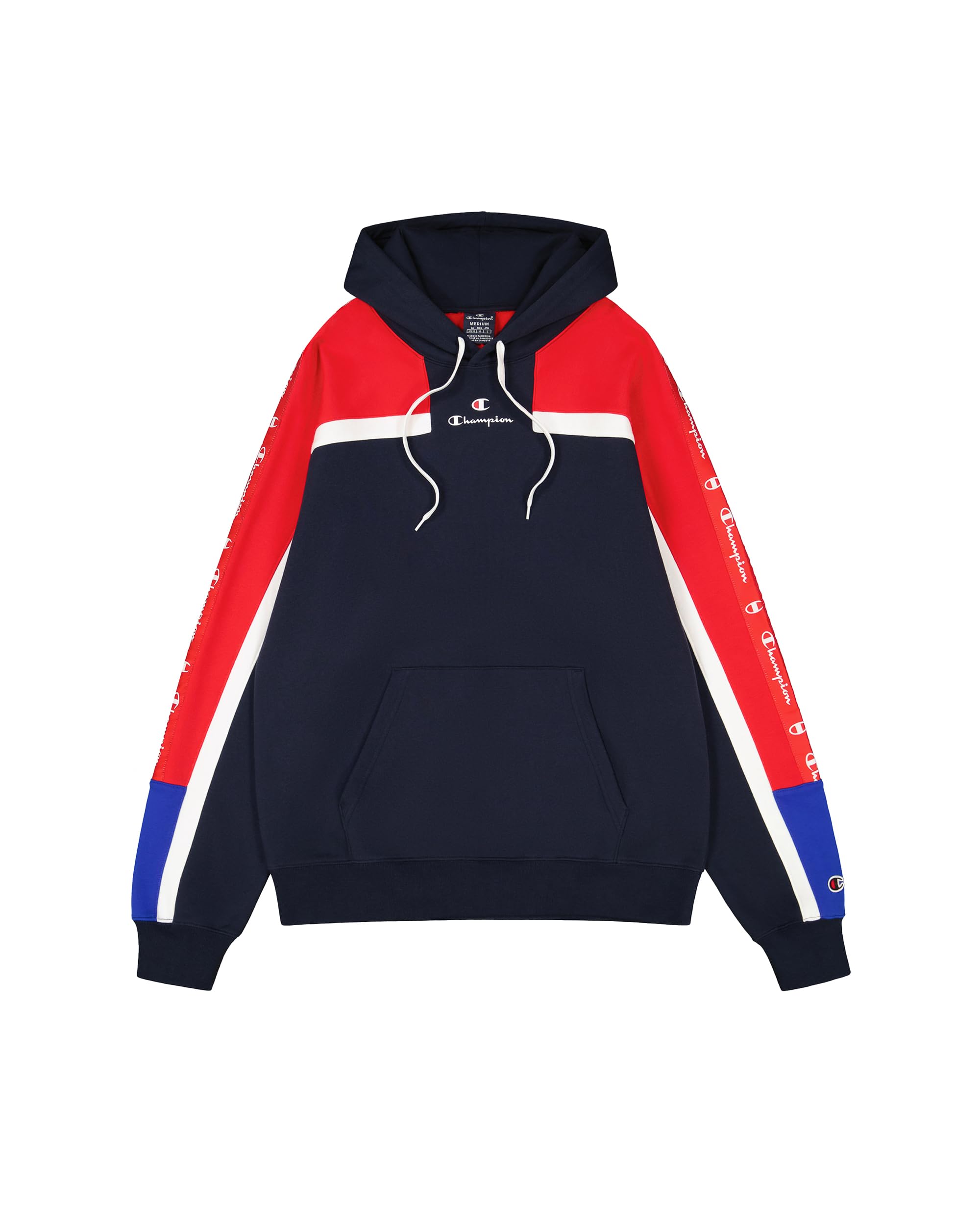 Champion Legacy Retro Sport (220331) - Soft Compact Poly Fleece Hoodie, Navy/Vermilion (NNY/CRD/Wht), S Men FW24, Navy/Vermilion (Nny/Crd/Wht), S