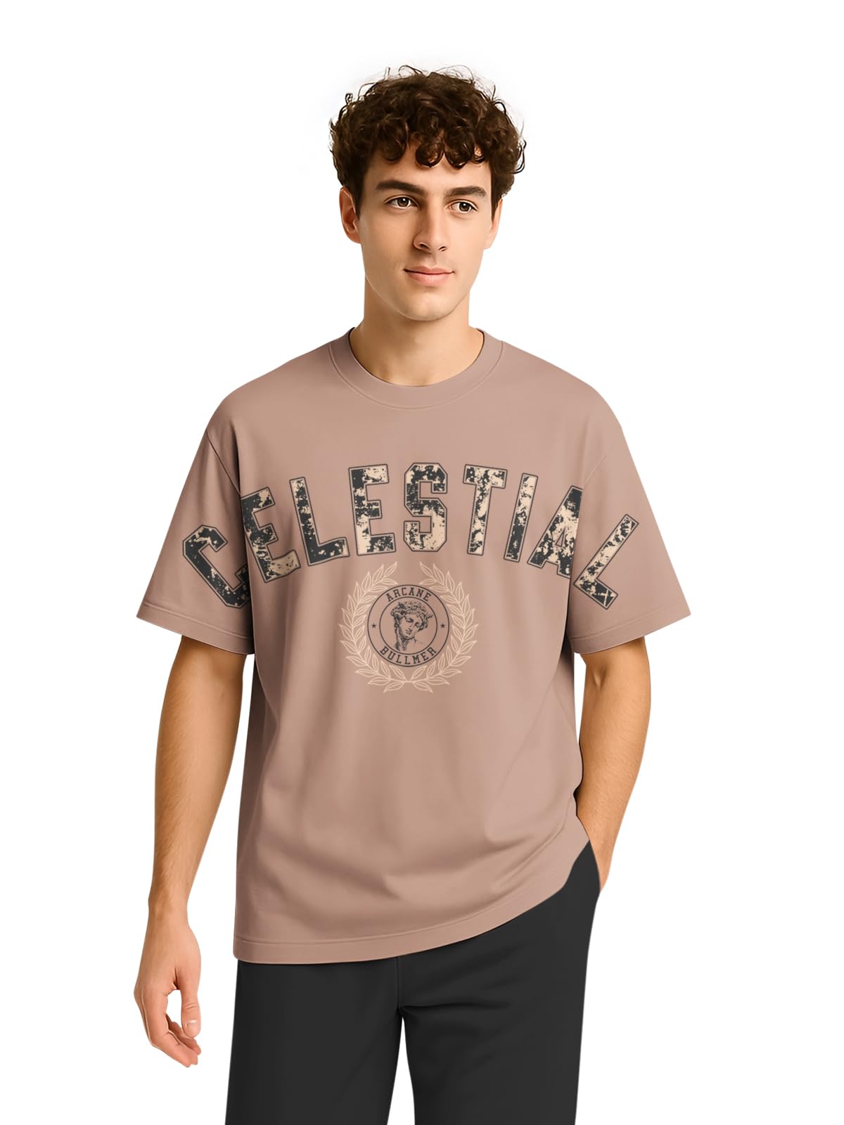 bullmer Trendy Half Sleeve Oversized Cotton Blend Crew Neck Tshirt for Men-picture-53
