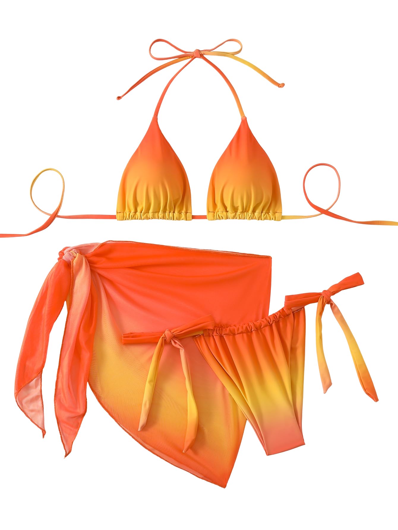  SEGT Women's 3 Piece Swimsuit Triangle Halter Side Tie Thong Bikini Set for Summer Beach Vacation
| SEGT Women's 3 Piec