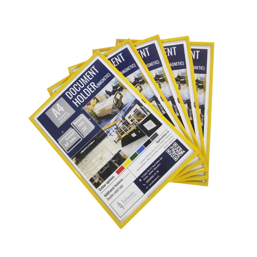 Infomate Magnetic Document Holder A4 - Pack of 5, Yellow 1