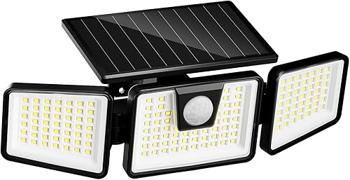 INCX Luces Solares con Sensor de Movimiento para Exteriores, 3 Cabezales Luces de Seguridad Alimentadas por Energía Solar, 156 LED Reflector con
