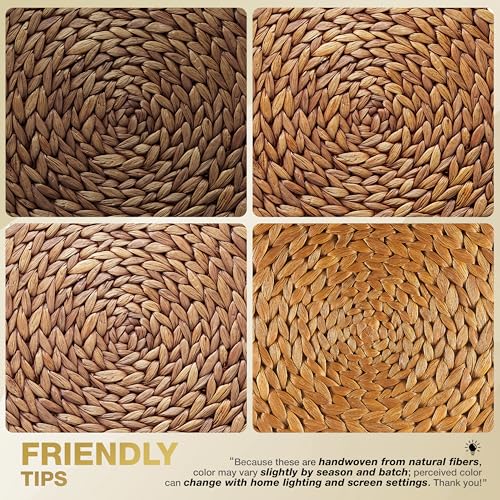 Image of BLUEWEST Woven Placemats (Sizes:11.8 inch-13.5''-15 inch), Round Rattan Water Hyacinth Table Mats, Braided Non-Slip & Heat-Resistant Set for Dining Table (11.8'', Set of 6)