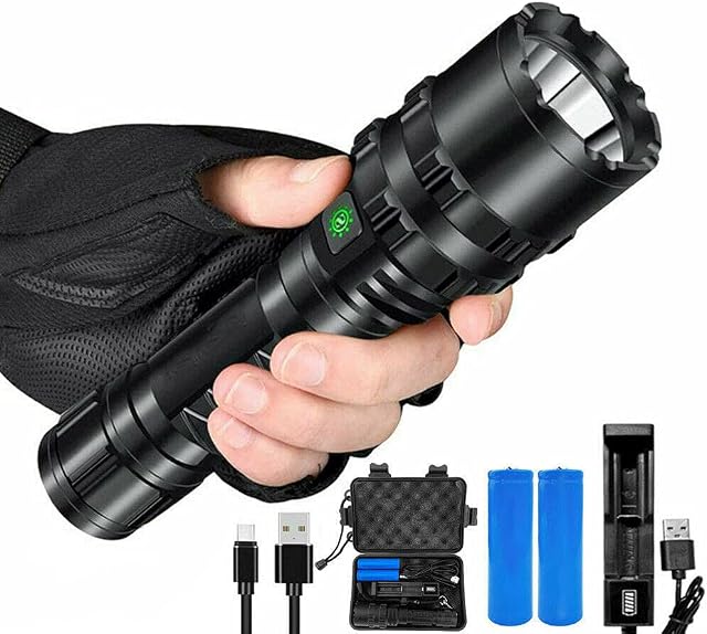 LCOZX LED Torch Rechargeable Super Bright 1600 Lumen 5 Modes Tactical Flashlight with USB Rechargeable Batteries Charger ,IP65 Waterproof Handheld Torches Gift Box for Camping Hiking Emergency