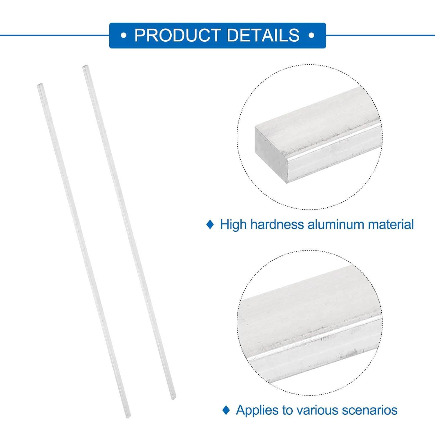 MECCANIXITY 6 Pcs Square Aluminum Flat Bar, 1/8" (4mm) Thick x 1/4" (6mm) Width x 16" (406.4mm) Long 6061 Aluminum Flat Plate Solid New Mill Stock Silver for Industrial Building