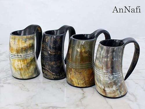 Miniatura 5 de AnNafi Cuerno vikingo genuino, tazas de cuerno naturales hechas a mano para bebidas de cerveza, vino, aguamiel, colección Game Of Thrones, jarra