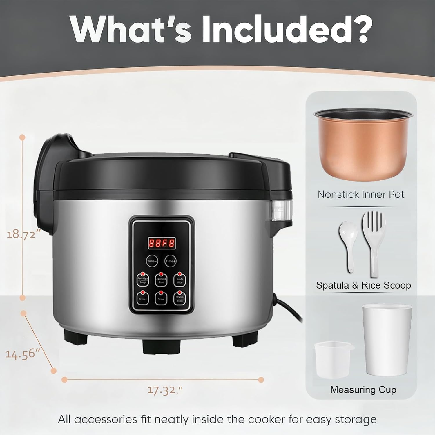 15L Commercial Large Rice Cooker (84 Cup Cooked),6-in-1 Electric Rice Cooker & Food Warmer,Multifunctional Resturant Smart Cooker, 24-Hr Delay Timer, LED Display,Auto Keep Warm,Non-Stick Inner Pot