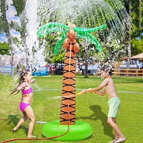 61" Inflatable Palm Tree Backyard Sprinkler Toy For Kid, Spray Water Pool Toy Inflatable Water Park Outdoor Hawaiian Party Coconut Tree For Lawn Sprinkler For Toddlers Backyard Beach Games Toys #TOP5