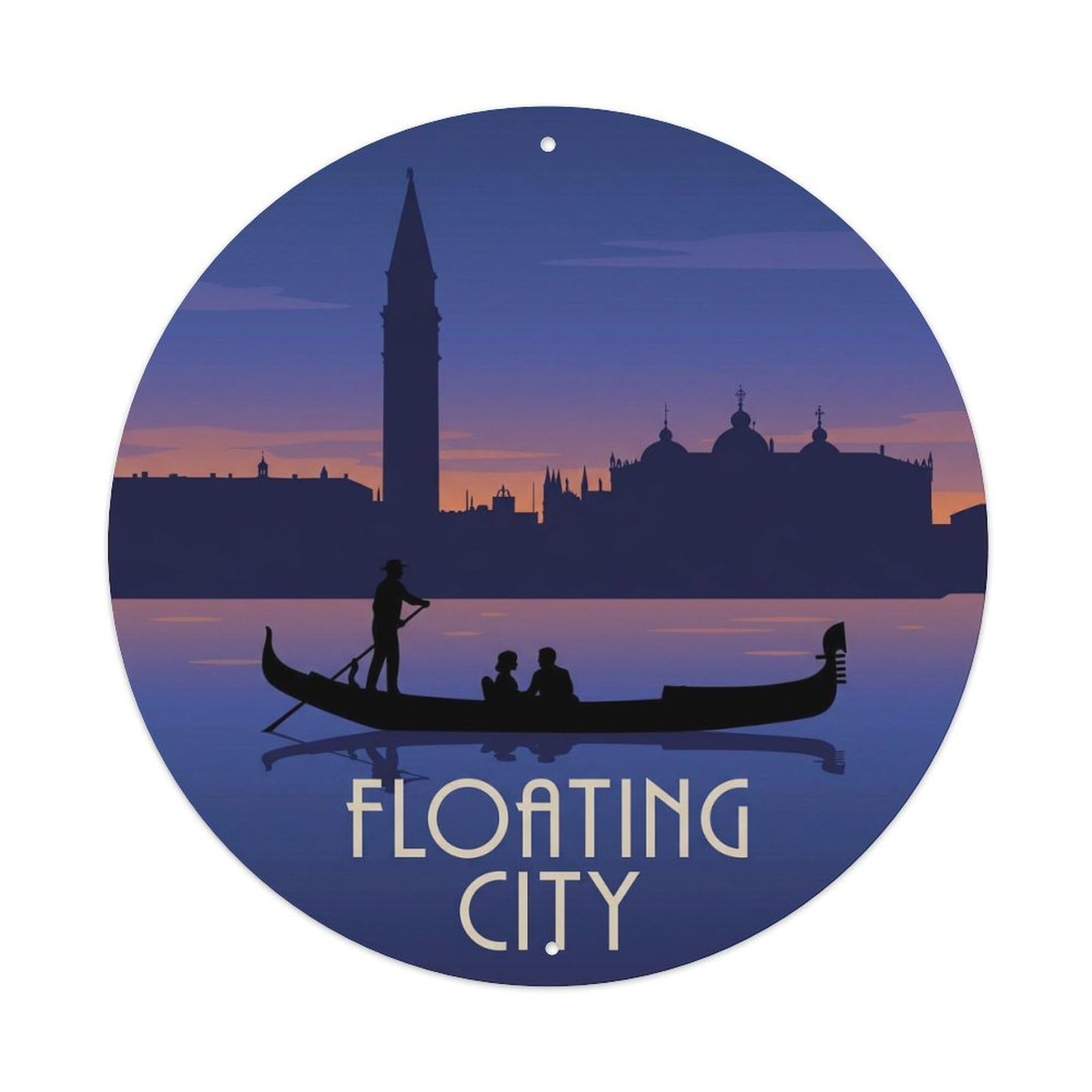 Italian Venice Lagoon Gondola Romantic Canal Guide Destination Metal Tin Sign Plaque Wall Decor for Cafe, Man Cave, Club Bar, Office, Home Garden Round Metal Poster 8x8Inch