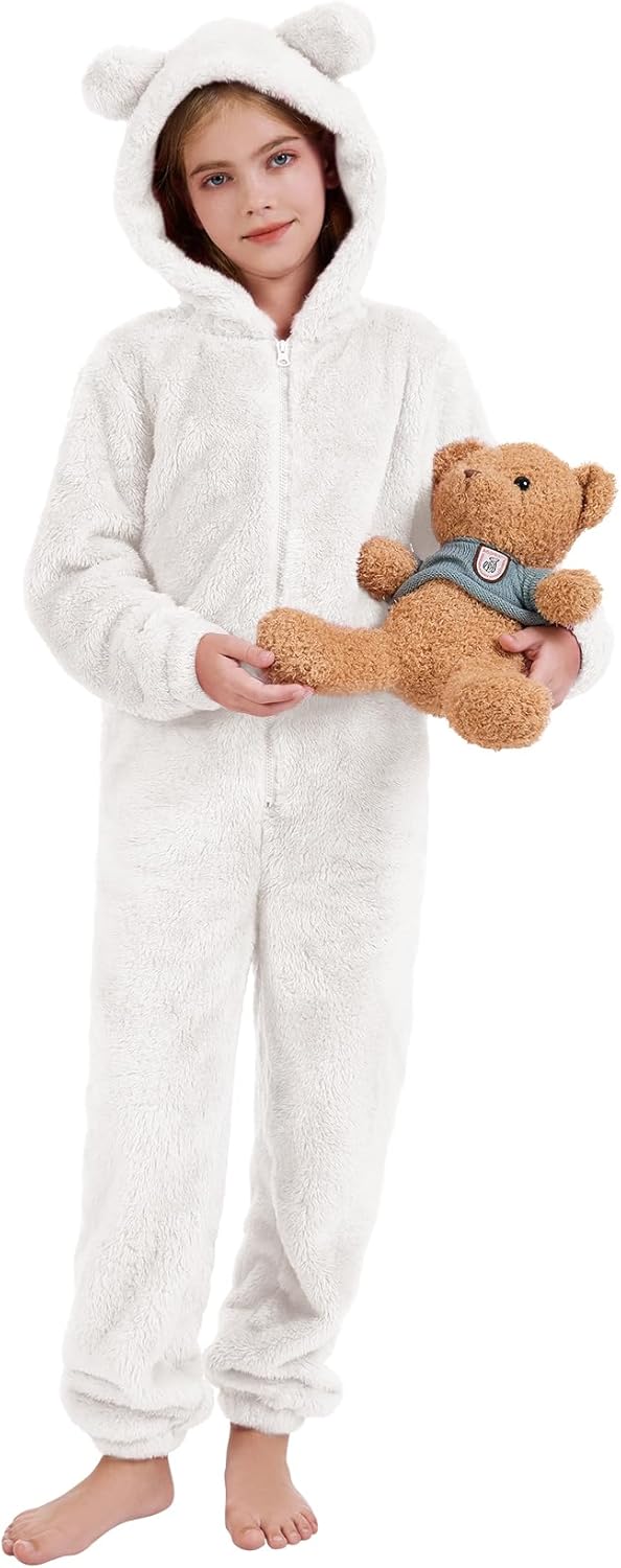 COZYPOIN Girls Fleece Zip Up Jumpsuits Kids Hooded Rompers Fuzzy Onesie Warm Cute Costume Winter Clothes - Image 4