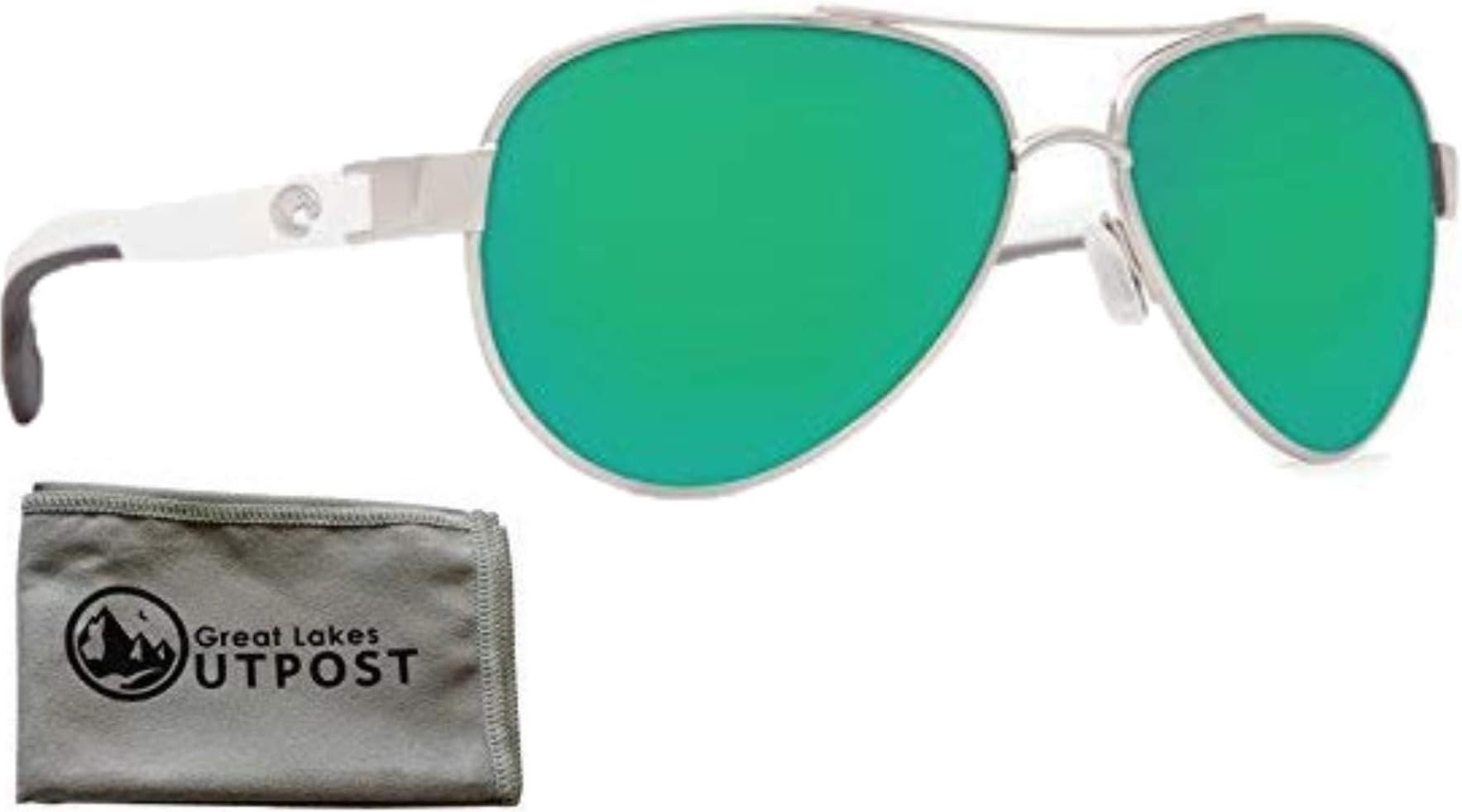Costa del Mar Loreto Green Mirror 580P Palladium w/White Temples Frame Sunglasses w/Cloth