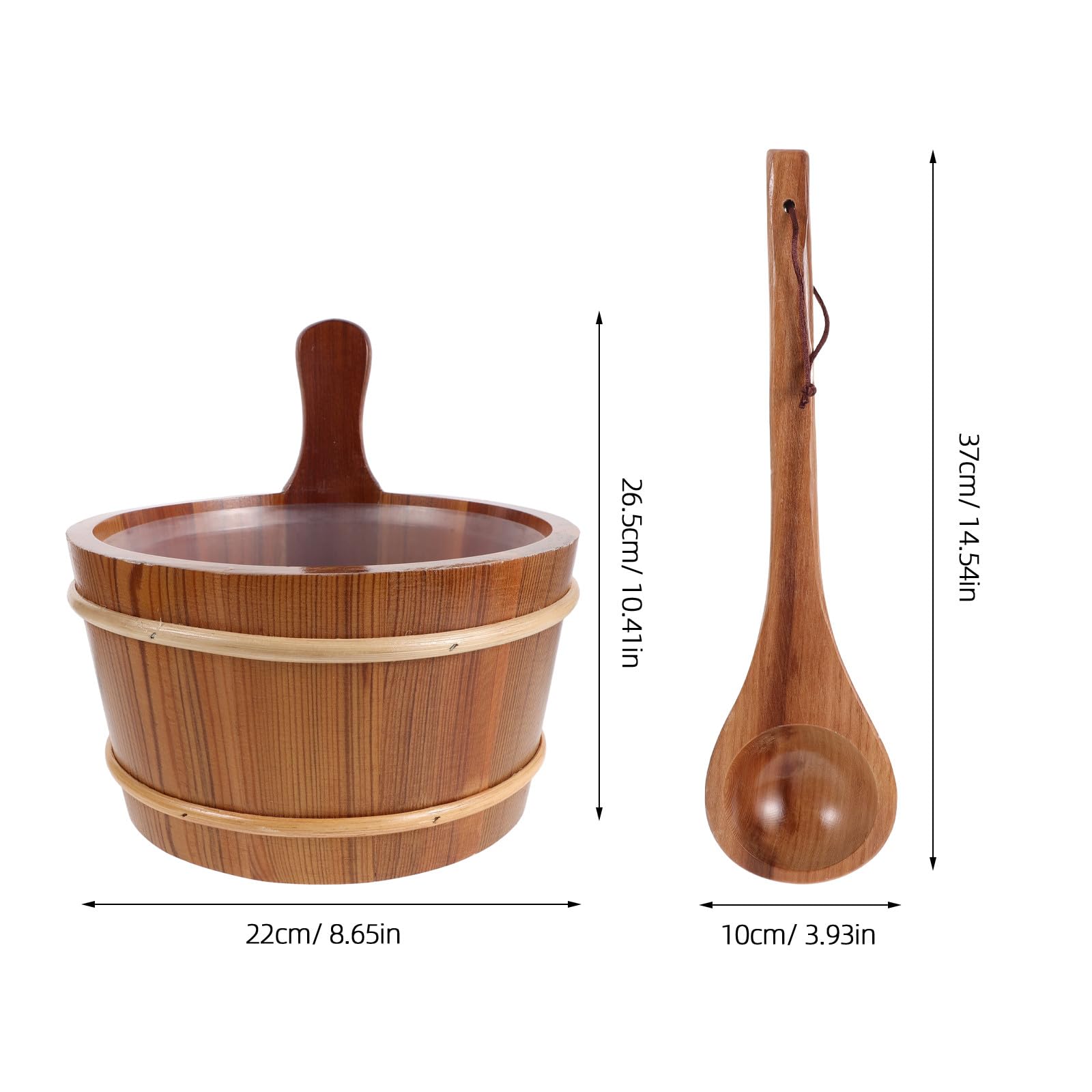 1 Seau et louche pour Sauna : Seau à Eau Traditionnel en Bois avec cuillère pour Spa, Bain ou Jardin - 4 L (1 Gallon) - Accessoires Essentiels pour Sauna à Domicile