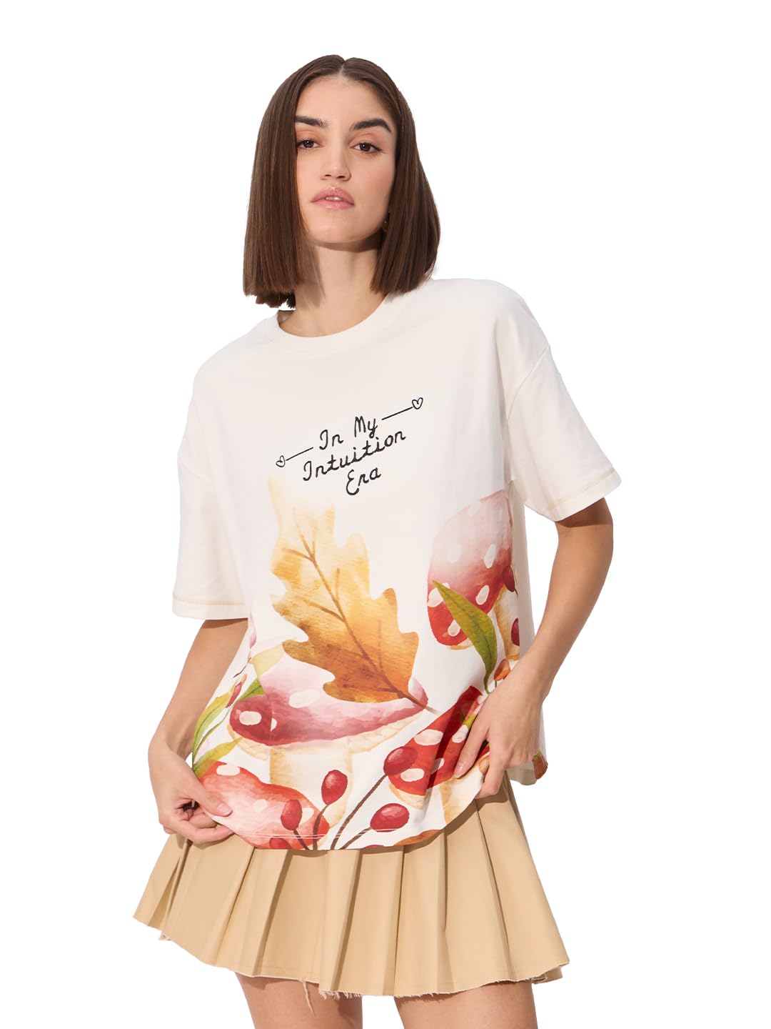 The Souled Store Intuition - Maglietta a maniche corte con scollo rotondo, in cotone stampato, per donne e ragazze
