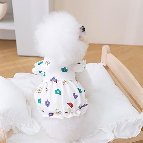 Miniatura 5 de Vestido floral para perro, vestidos blancos para perros, falda suave y transpirable para perro, lindo vestido de verano para perros